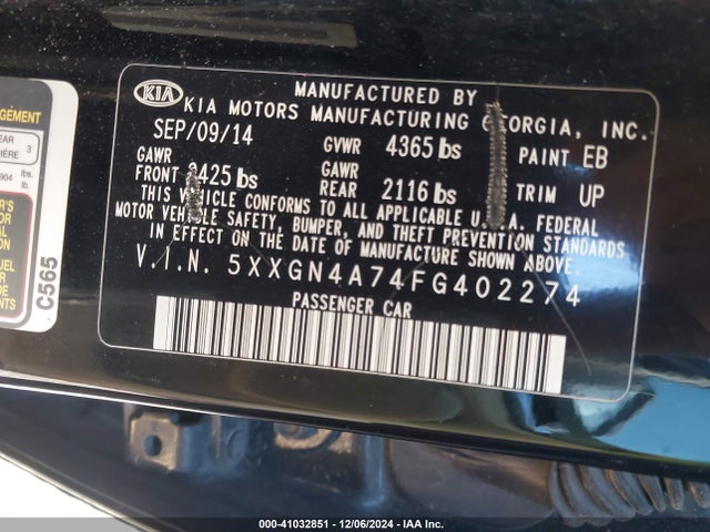 KIA OPTIMA EX 2015 5XXGN4A74FG402274 Image 9