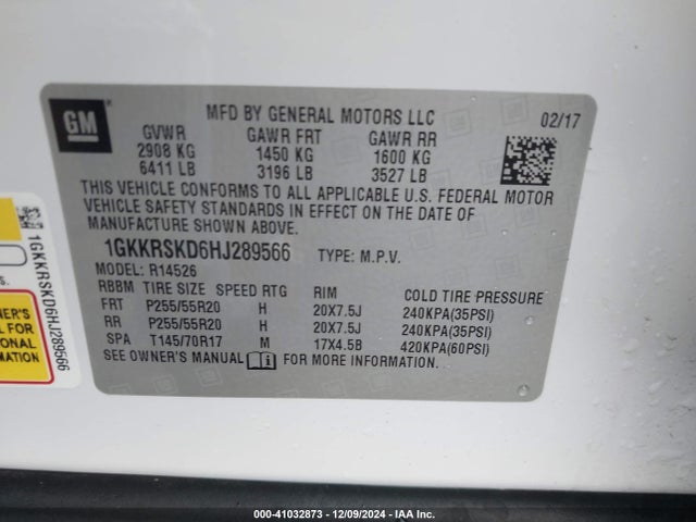 1GKKRSKD6HJ289566 GMC Acadia Limited