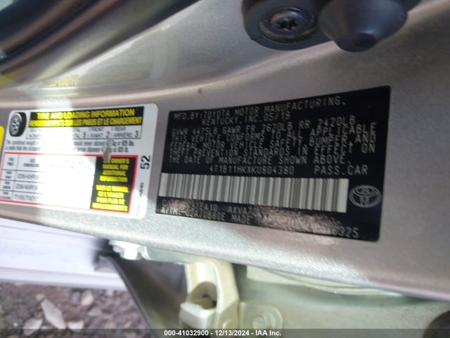 4T1B11HKXKU804380 Toyota CAMRY SE