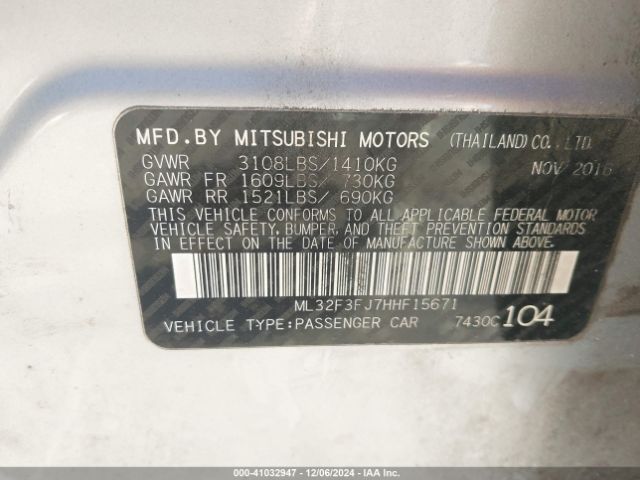 2017 MITSUBISHI MIRAGE G4 ML32F3FJ7HHF15671 Photo 8