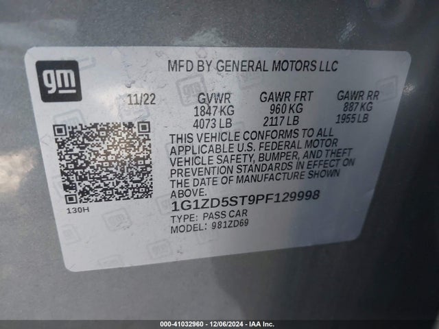 1G1ZD5ST9PF129998 Chevrolet Malibu Fwd 1lt
