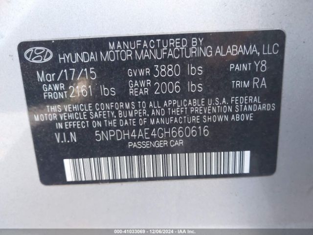 5NPDH4AE4GH660616 Hyundai ELANTRA SE