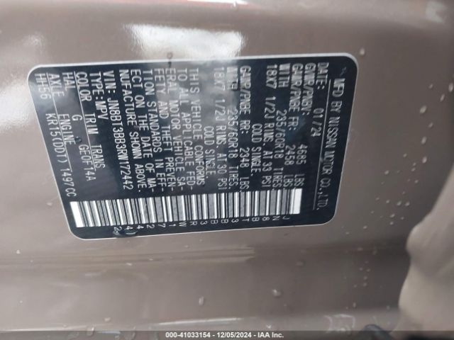 JN8BT3BB3RW172442 Nissan Rogue Sv Intelligent Awd