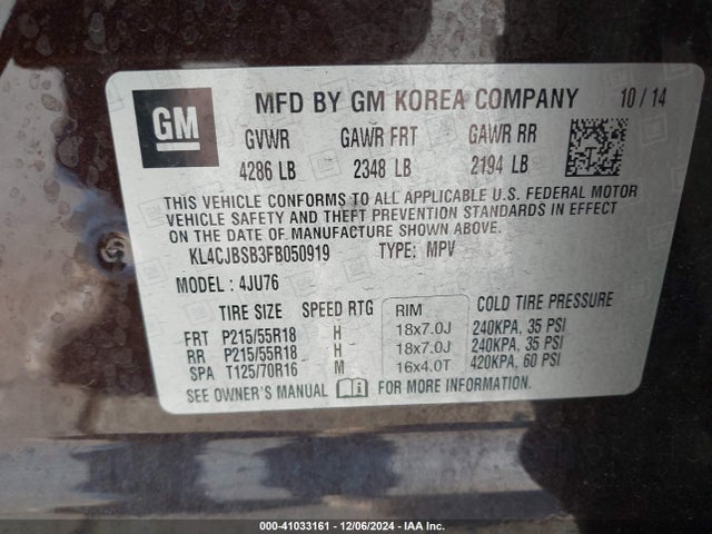 KL4CJBSB3FB050919 Buick Encore Convenience