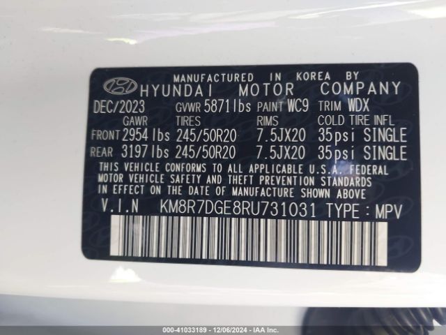 KM8R7DGE8RU731031 Hyundai Palisade Calligraphy