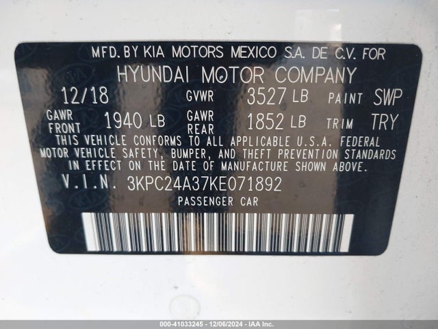Hyundai ACCENT SE 2019 3KPC24A37KE071892 Image 9