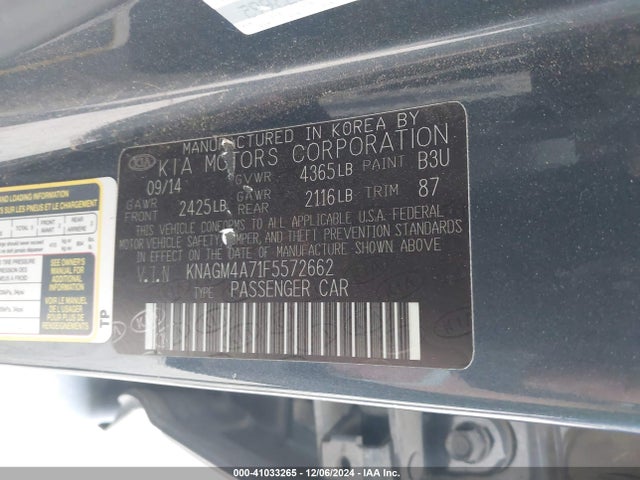 KIA Optima Lx 2015 KNAGM4A71F5572662 Image 9