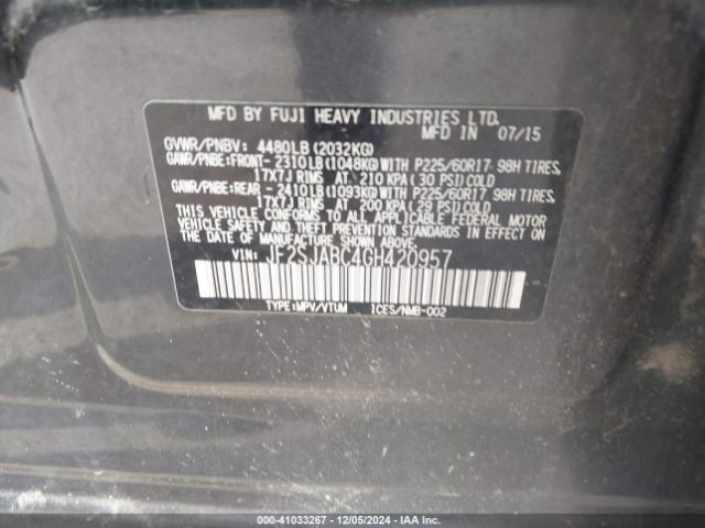 JF2SJABC4GH420957 Subaru Forester 2.5i