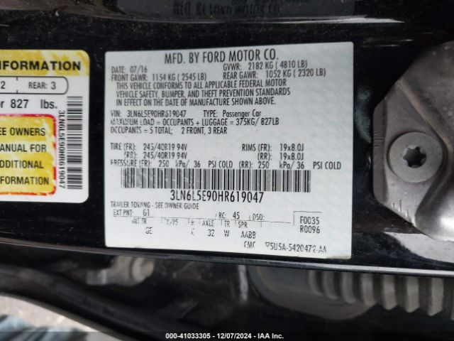 3LN6L5E90HR619047 Lincoln Mkz Reserve