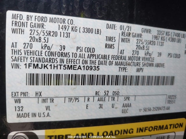 Ford Expedition Xlt Max 2021 1FMJK1HT5MEA10935 Image 9