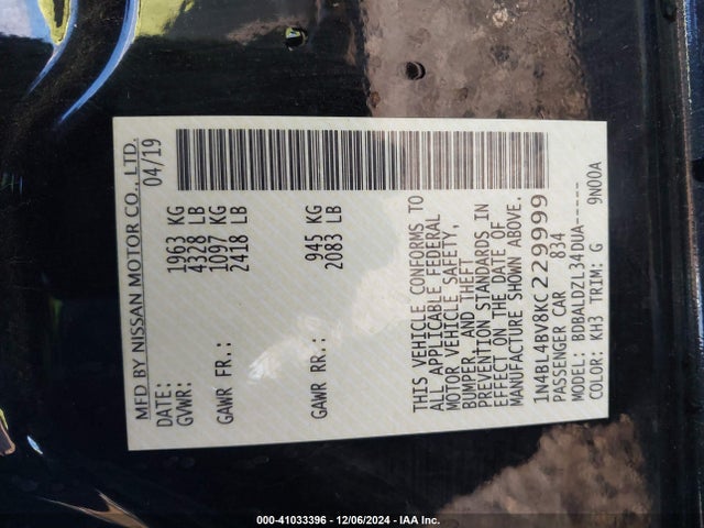 Nissan Altima 2.5 S 2019 1N4BL4BV8KC229999 Image 9