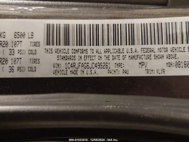 1C4RJFAG6JC499261 Jeep Grand Cherokee Altitude 4x4