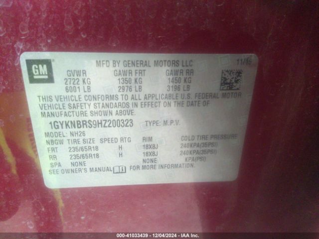 1GYKNBRS9HZ200323 Cadillac XT5 LUXURY