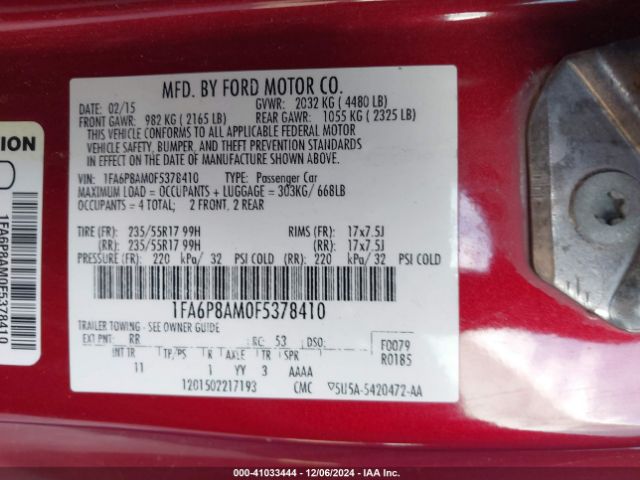 1FA6P8AM0F5378410 Ford Mustang V6
