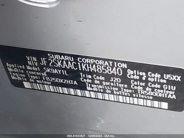 JF2SKAAC1KH485840 Subaru Forester