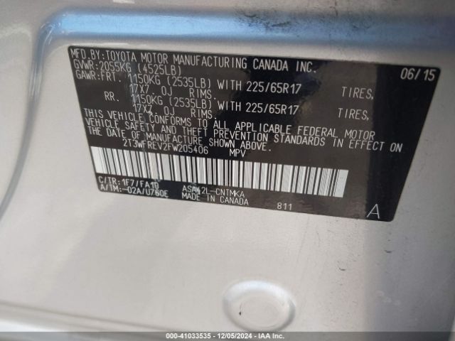 2T3WFREV2FW205406 Toyota Rav4 Xle