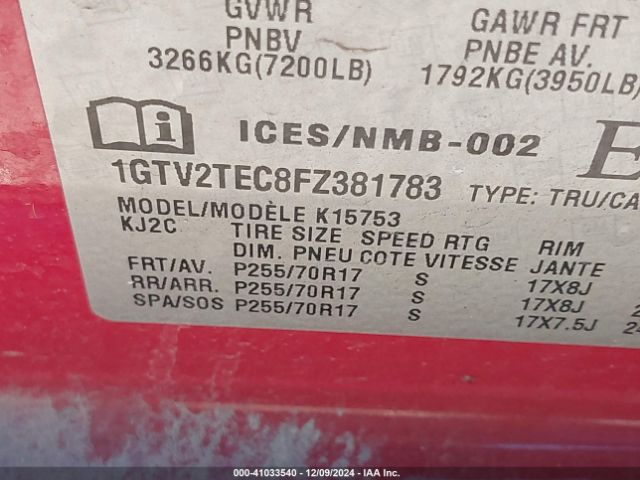 1GTV2TEC8FZ381783 GMC SIERRA 1500
