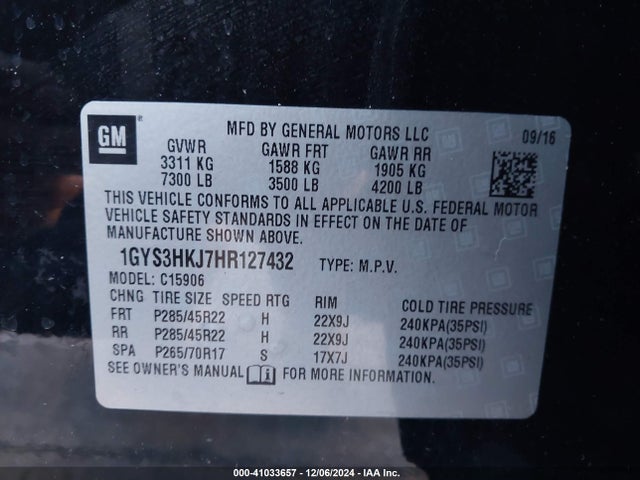 1GYS3HKJ7HR127432 Cadillac Escalade Esv Luxury