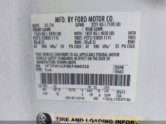 1FTFW1CF8EFA66332 Ford F-150 Stx