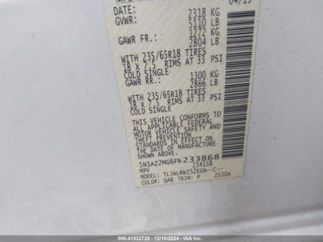 5N1AZ2MG6FN233868 Nissan MURANO SL