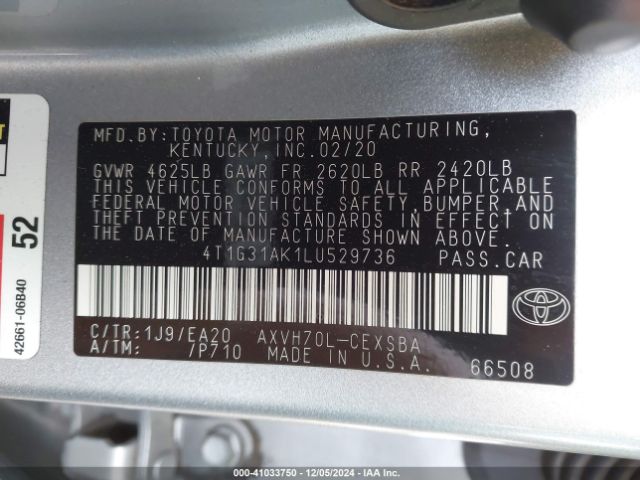 4T1G31AK1LU529736 Toyota Camry Se Hybrid