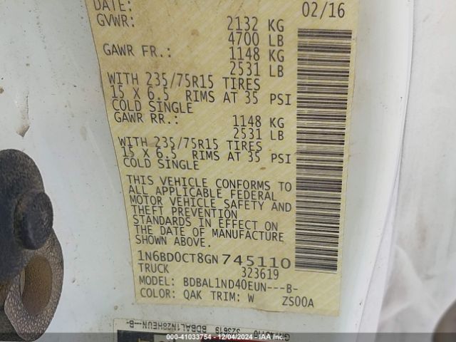 1N6BD0CT8GN745110 Nissan FRONTIER S