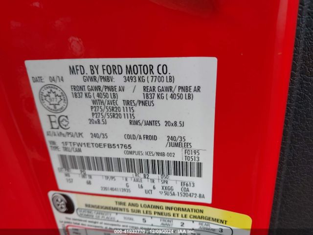 1FTFW1ET0EFB51765 Ford F-150 Fx4