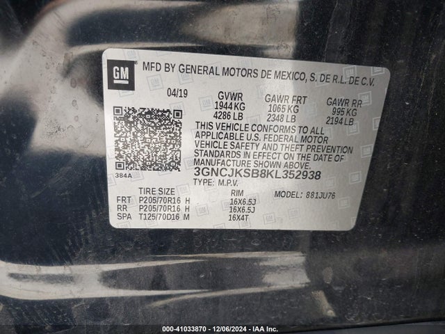 Chevrolet TRAX LS 2019 3GNCJKSB8KL352938 Image 9