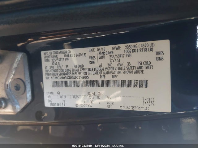 Ford ESCAPE SE 2016 1FMCU0GX8GUC74985 Image 9