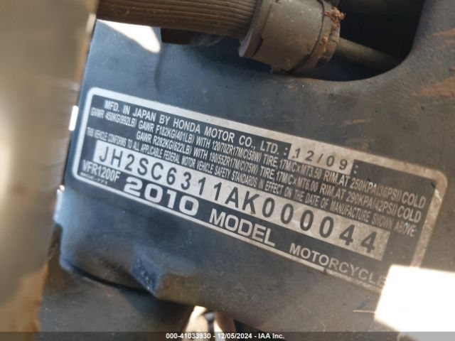 2010 HONDA VFR1200 JH2SC6311AK000044 Photo 9
