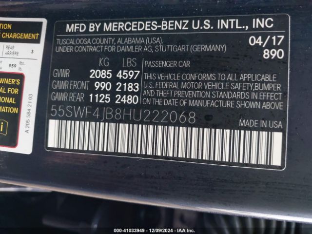 55SWF4JB8HU222068 Mercedes-Benz C 300 Luxury/sport