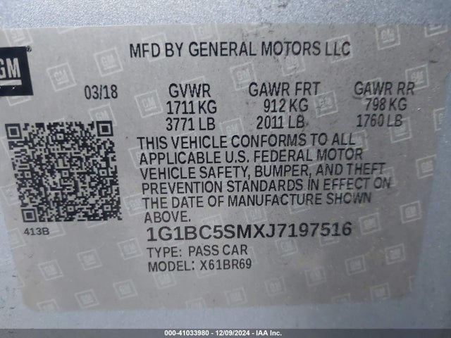 1G1BC5SMXJ7197516 Chevrolet Cruze Ls Auto