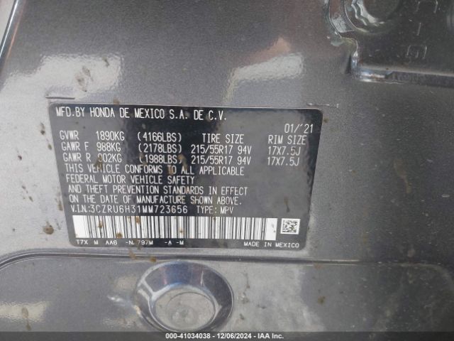 3CZRU6H31MM723656 Honda Hr-v Awd Lx