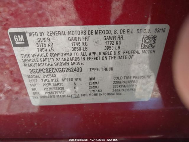 3GCPCSECXGG262490 Chevrolet Silverado 1500 1lz