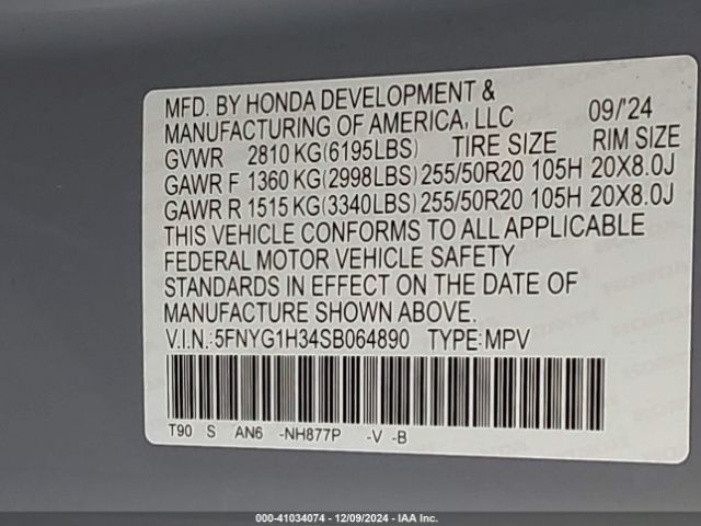 5FNYG1H34SB064890 Honda Pilot Sport