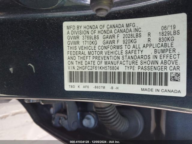 2019 HONDA CIVIC 2HGFC2F61KH576804 Photo 8