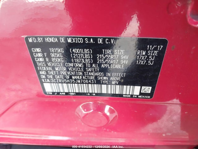 Honda HR-V LX 2018 3CZRU5H35JM706431 Image 9