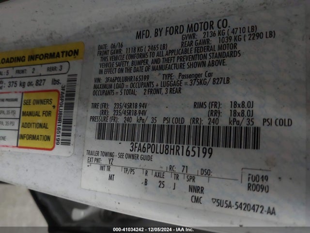 Ford Fusion Hybrid Se 2017 3FA6P0LU8HR165199 Image 9