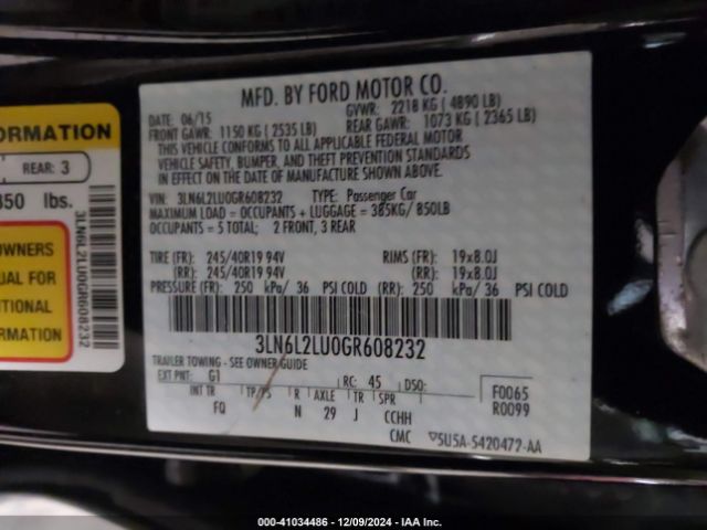2016 LINCOLN MKZ HYBRID 3LN6L2LU0GR608232 Photo 8