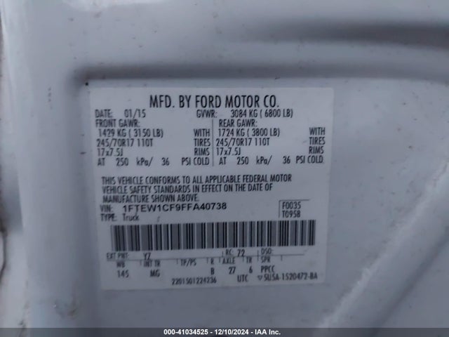 Ford F-150 Xlt 2015 1FTEW1CF9FFA40738 Image 9