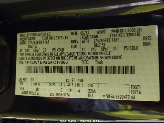 Ford F-150 Xlt 2016 1FTEW1EP2GFC17086 Image 9