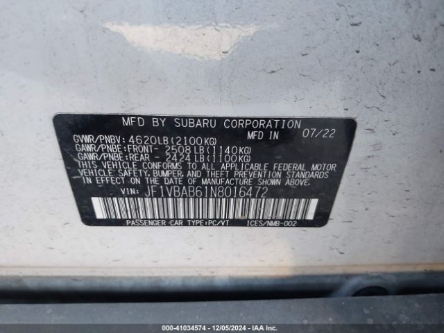 JF1VBAB61N8016472 Subaru WRX