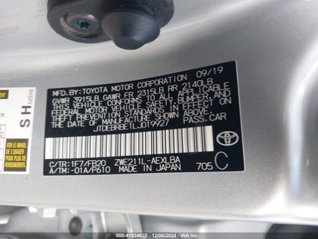 JTDEBRBE1LJ019927 Toyota Corolla Hybrid Le
