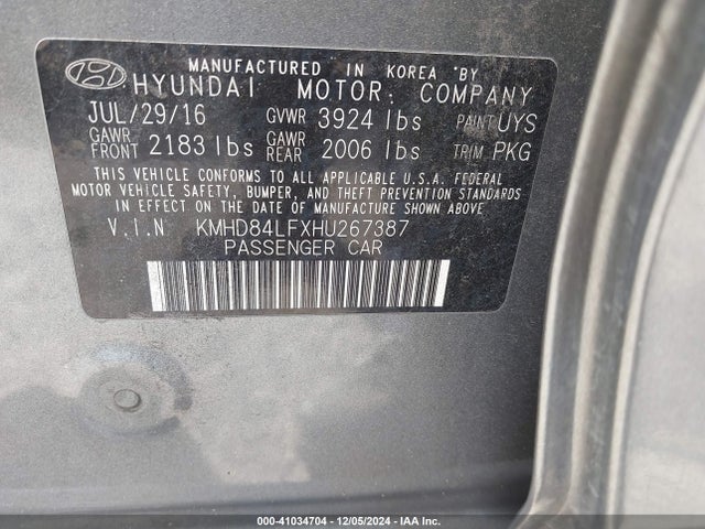 KMHD84LFXHU267387 Hyundai Elantra Limited