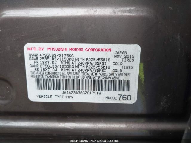 JA4AZ3A38GZ017519 Mitsubishi Outlander Se