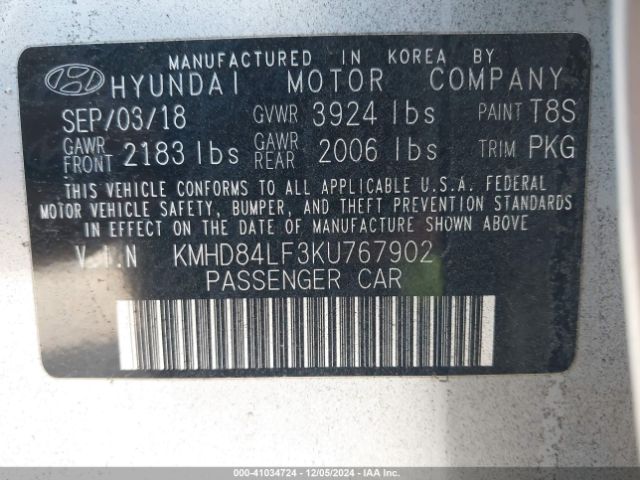 KMHD84LF3KU767902 Hyundai mpi nu