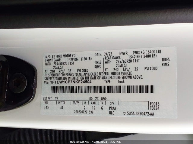 Ford F-150 Xl 2022 1FTEW1CP7NKF24504 Image 9