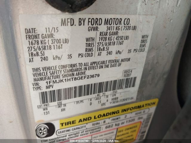 1FMJK1HT8GEF23679 Ford Expedition El Xlt