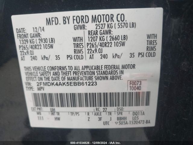 2FMDK4AK5EBB61223 Ford EDGE SPORT