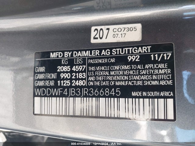 WDDWF4JB3JR366845 Mercedes-Benz C 300